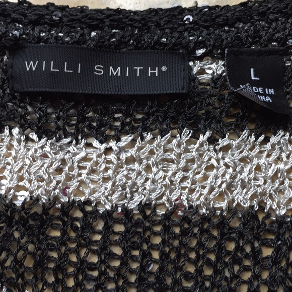 Willi Smith sequin stripe  black silver knit top - Picture 4 of 8